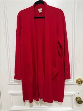Chico's Bright Red Open-Front Longline Cardigan
